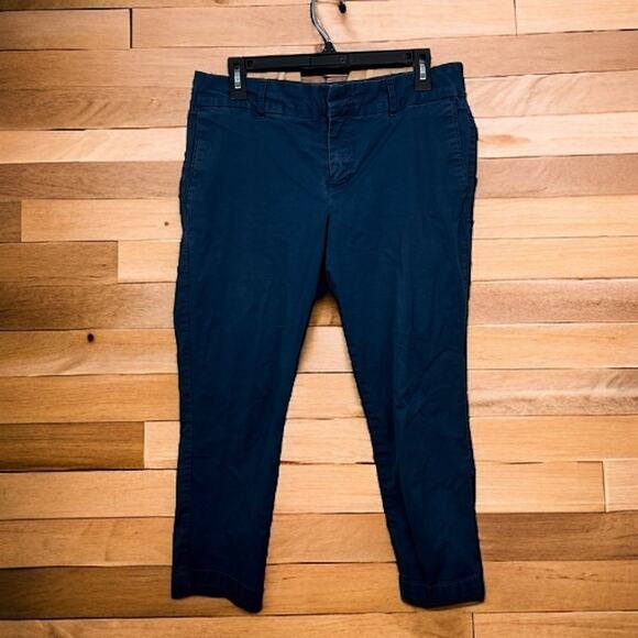 KUT Womens 10 Navy Blue Flat Front 100% Cotton Cropped Chino pants - Picture 1 of 6